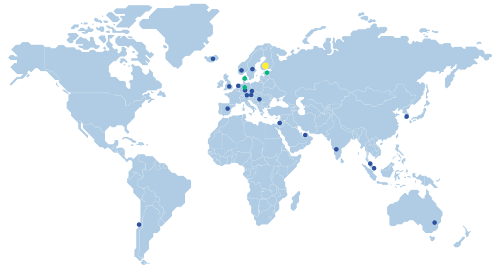 Sajas Group offices, production and logistics centres on the map.